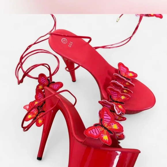 Elegant Red Butterfly Heels - Picture 2 of 4